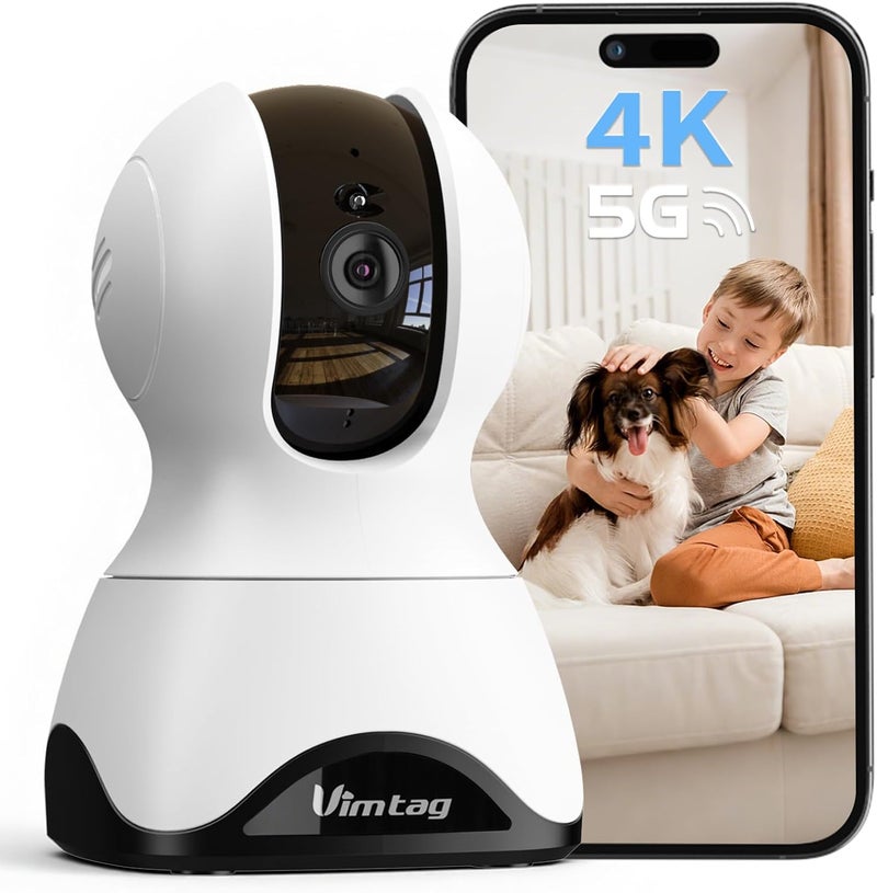 Vimtag Security Camera Indoor, 4K UHD Pet Camera with Phone App for Dog/Cat, 360° Pan/Tilt Cameras for Home/Nanny/Baby/Room, Night Vision, Motion Tracking, 5G/2.4GHz WiFi, 2-Way Audio, Cloud & SD Card - Image 1